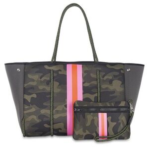Camouflage Tote Bag with Pink Stripe
